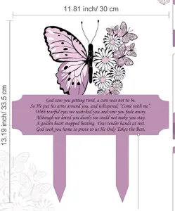 Violetter Schmetterling Gedenkpfahl mit Trauergedicht, Maße 30 x 33,5 cm für den Garten