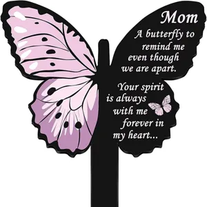 Schwarzer Schmetterling-Gartenstecker für Mama mit einfühlsamem Gedenkspruch Grabplatte