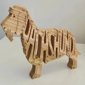 Detaillierte Ansicht eines 3D-Dachshund-Puzzles aus Holz für die Inneneinrichtung