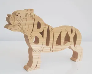 Kreatives Holz-Bulldoggen-Puzzle-Ornament mit Bully-Schriftzug für die Dekoration