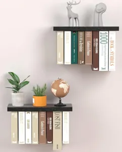 Schwarze unsichtbare schwebende Bücherregale aus Holz für eine moderne schwebende Bücherwand