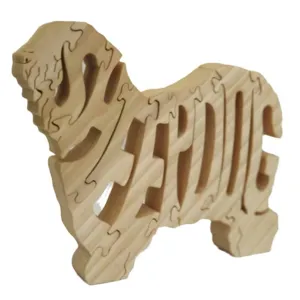 Handgefertigtes Pudel-Puzzle aus Naturholz, dekorative Haustierfigur für zu Hause