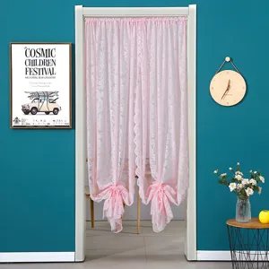 French luxury pink lace door curtain partition mesh curtain home decor aesthetic 1pc