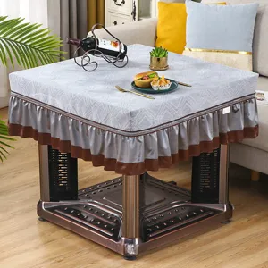 Square table cover dustproof cloth coffee table heater cover with elegant pleated ruffle style.