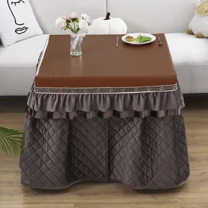 Waterproof rectangular heating table cover with quilted velvet skirt, winter warm cover for table