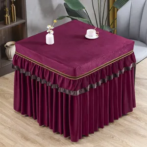Elegante lila Samt Tischdecke Rüschen Staubschutz für Couchtisch und Elektroofen Dekoration.