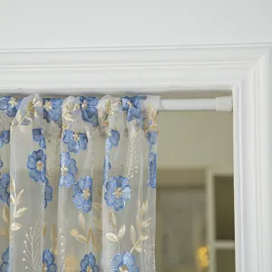 French retro floral embroidered sheer door curtain, half window partition drape for home.