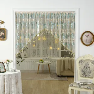 French vintage lace door curtain short partition half curtain with embroidery and beads for home decor