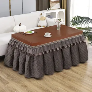 Thickened rectangular heating table cover waterproof winter home decor plush skirt quilted design