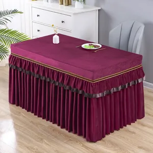 Weinrote Samt Tischdecke Tischrock Abdeckung für Esszimmer Heimdekoration staubdichte Tischhaube