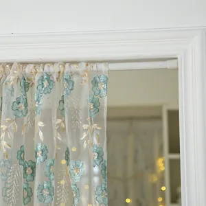 French vintage lace embroidered short door curtain detail, transparent mesh panel