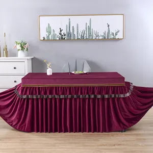 Samt Heiztisch Abdeckung und Tischdecke Set, elegante weinrote geraffte Decke fur Zuhause.