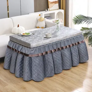 Rectangle heated table cover winter thick flannel waterproof quilted table skirt drop.