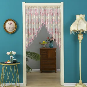 Korean style lace door curtain sheer floral embroidered hanging partition for home decor
