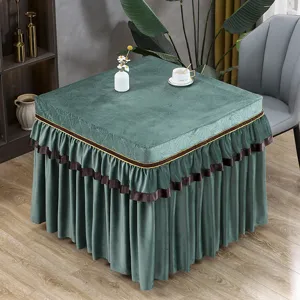 Samt Tischdecke Quadratisch Couchtisch Abdeckung Gekräuselt Rand Heim Dekor Staubdicht