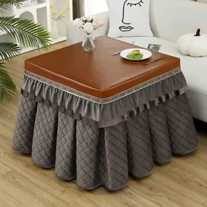 Winter rectangular electric table cover waterproof leather top fleece warm quilted skirt