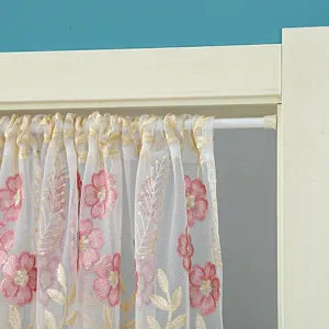 Korean lace short curtain sheer door curtain floral embroidered sheer panel detail view for home