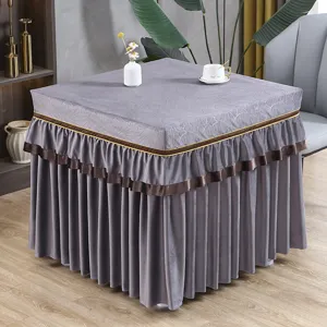 Graue Samt Elektro Tisch Abdeckung mehrschichtige Rüschen Tischdecke fuer Wohnkultur