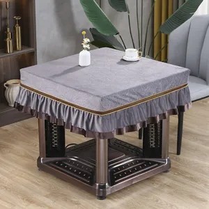Graue Stoff Abdeckung für Elektroheiztisch mit Rüschenrand Winter Heimtextilien Tischdecke.