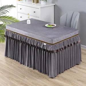 Graue Samt Tischdecke Staubschutzhülle für Esstisch Couchtisch Heiztisch mit Rüschenrock.
