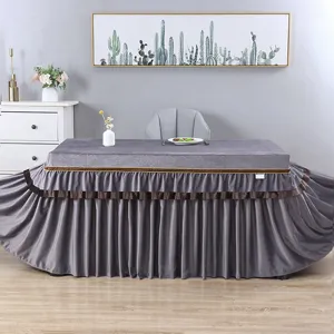 Graue Samt Tischabdeckung mit Rüschen Design Teetisch Staubschutz Stoff Heimtextil