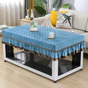 Winter thickened heating table cover rectangular blue quilted coffee table cloth with ruffles