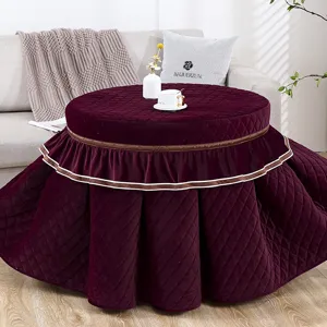 Verwarmde tafel ronde fluwelen tafelhoes verdikt, warme winter interieurdecoratie