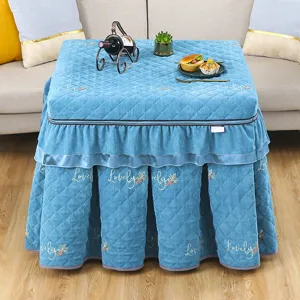 Thickened velvet square table cover winter warm heater table cloth with ruffles and embroidery