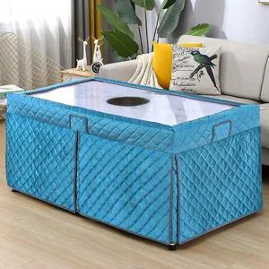 Thickened winter rectangular heating table cover blue quilted tablecloth for home living room decor