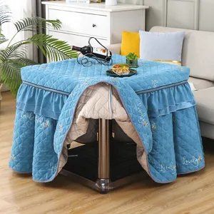 Square winter warm quilted mahjong machine table cover with elegant ruffles and embroidery.