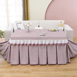 Checkered heating table cover fleece square table cloth skirt for living room home decor