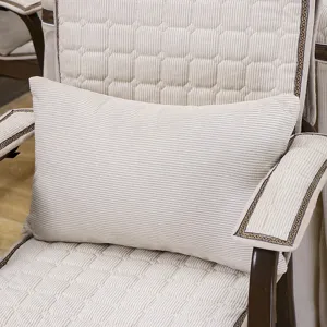Beige Kordfester Stuhl Kissen Set dicke gesteppte Rückenlehne und Sitzbezug für Zuhause