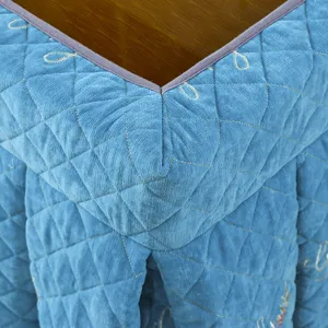 Blue quilted heating table cover fabric detail, thick plush thermal square kotatsu cover fabric.