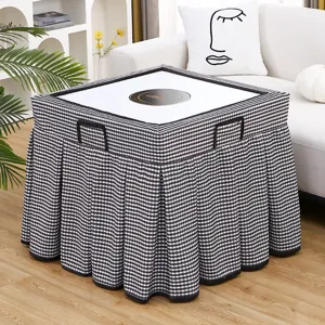 Square black and white plaid table cover for automatic mahjong machine and heating table.