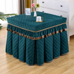 Thickened Warm Nordic Velvet Diamond Lattice Tablecloth Electric Stove Cover Mahjong Machine Surround Fabric Dust Cover with Skirt