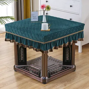 Thickened quilted square electric heater table cover dark green mahjong table cloth with gold trim
