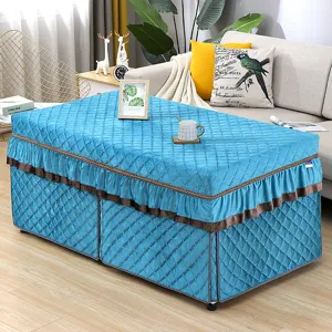 Thickened quilted rectangular heating table cover blue fleece winter table cloth decor