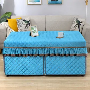 Thickened rectangular heating table cover winter quilted blue coffee table cloth warm fabric