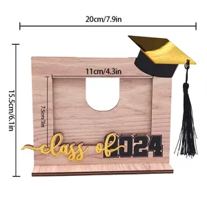 Graduation wooden photo frame with Class of 2024 design and dimensions shown