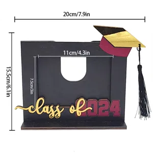 3D wooden graduation photo frame plaque with Class of 2024 text and tassel ornament