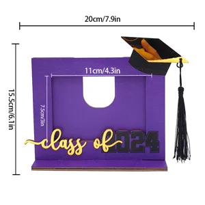 Wooden graduation photo frame stand with Class of 2024 design and tassel details
