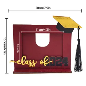 Wooden graduation photo frame with dimensions 20x15.5cm, perfect gift for Class of 2024