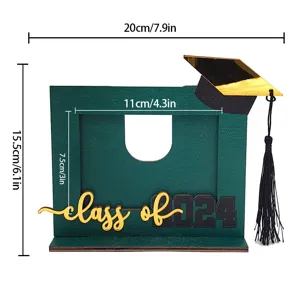Detailed dimensions of the green 2024 graduation wooden photo frame with gold tassel
