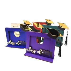 Class Of 2024 Graduation Wooden Photo Frame Desktop Ornament 3D Boxwood Tabletop Decor With Tassel Commemorative Gift
