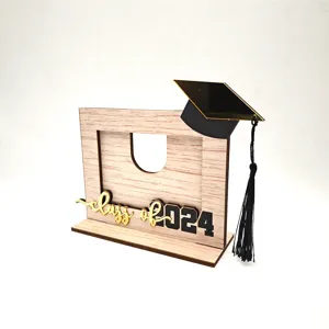 Wooden graduation picture frame stand with mortarboard and Class of 2024 lettering