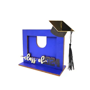 Blue wooden graduation picture frame featuring Class of 2024 design and tassel