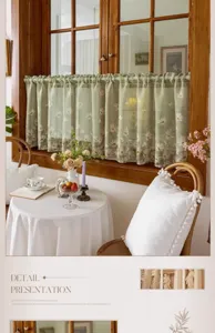 Pastoral style short curtain sage green daisy print sheer window drape for home decoration