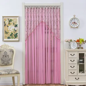 Pink lace door curtain floral embroidered partition curtain hanging bedroom decor