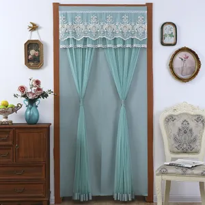 Elegant blue lace door curtain for bedroom room partition home decor stylish drape