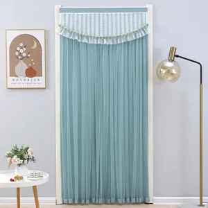 Blue lace door curtain partition half curtain for bedroom home decor elegant style